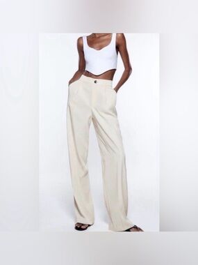 Zara Wide-Leg Ecru Flowy Trousers